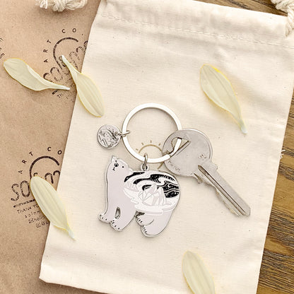 Polar Bear enamel keyring + Postcard Set Keychains