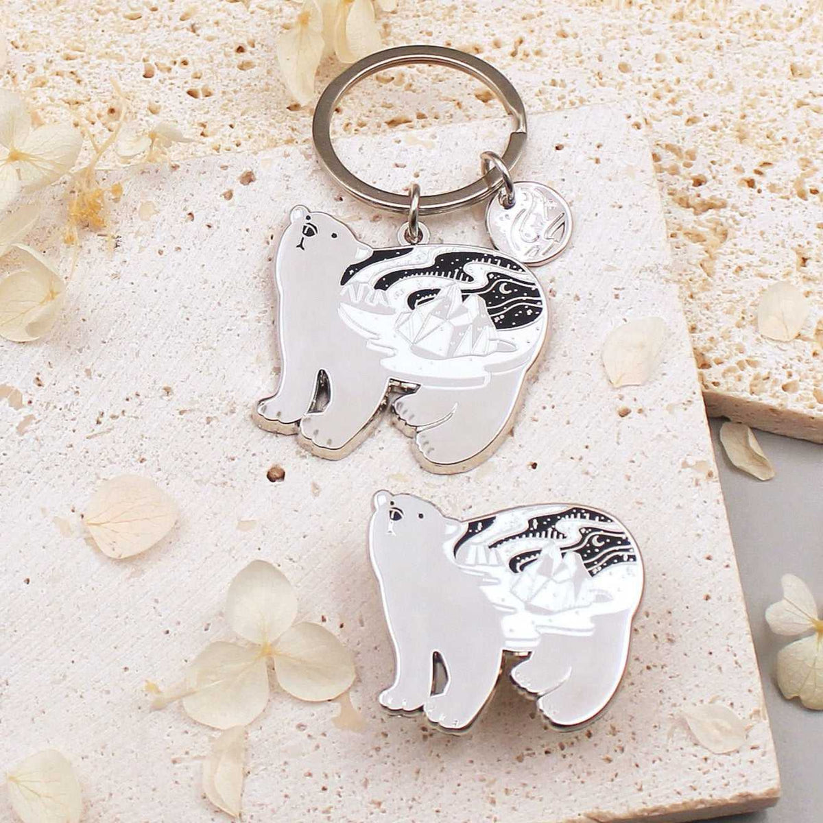 Polar Bear Enamel Keychain+ Pin Set Keychains