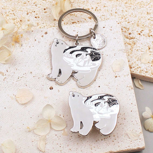Polar Bear Enamel Keychain+ Pin Set Keychains
