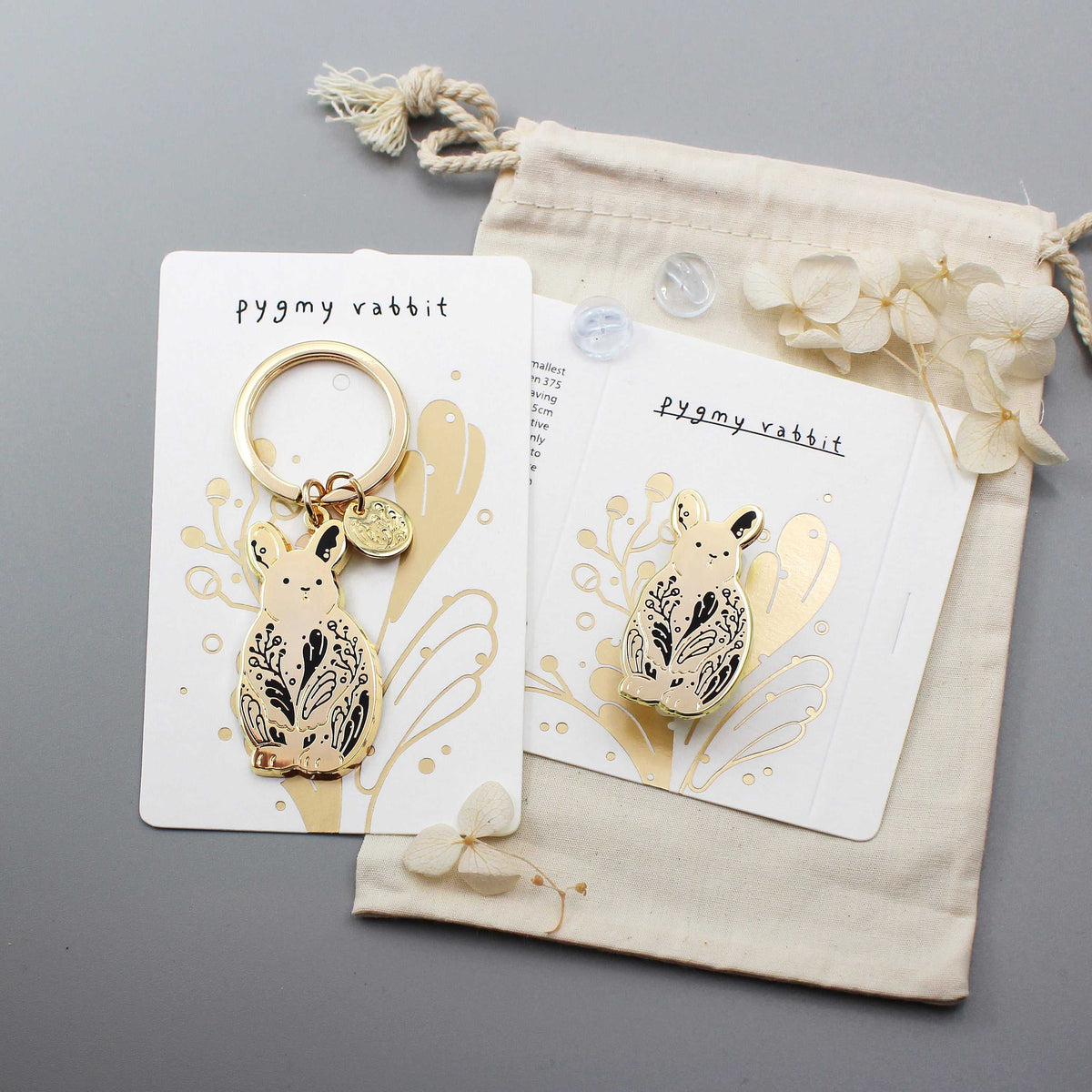 Rabbit Enamel Keychain + Pin Set (Pygmy Rabbit) Keychains