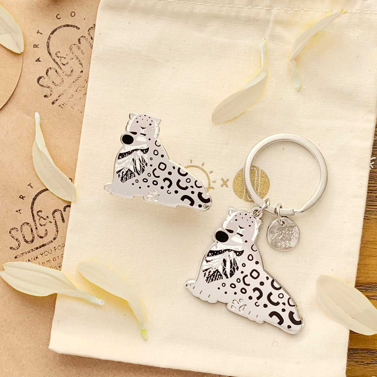 Snow Leopard Enamel Keychain + Pin set Keychains