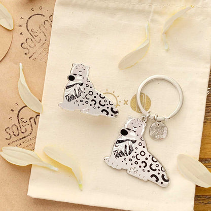 Snow Leopard Enamel Keychain + Pin set Keychains